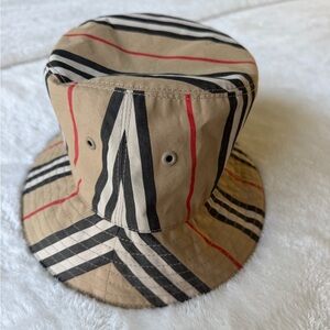 Burberry Kids Beige and Black Striped Hat